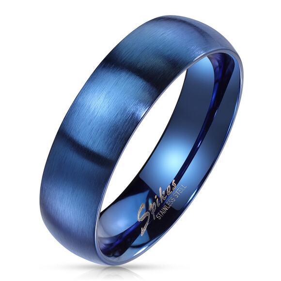 Matte Finish Surface Classic Dome Blue Stainless Steel Band Ring 6mm width 12 - Picture 1 of 1